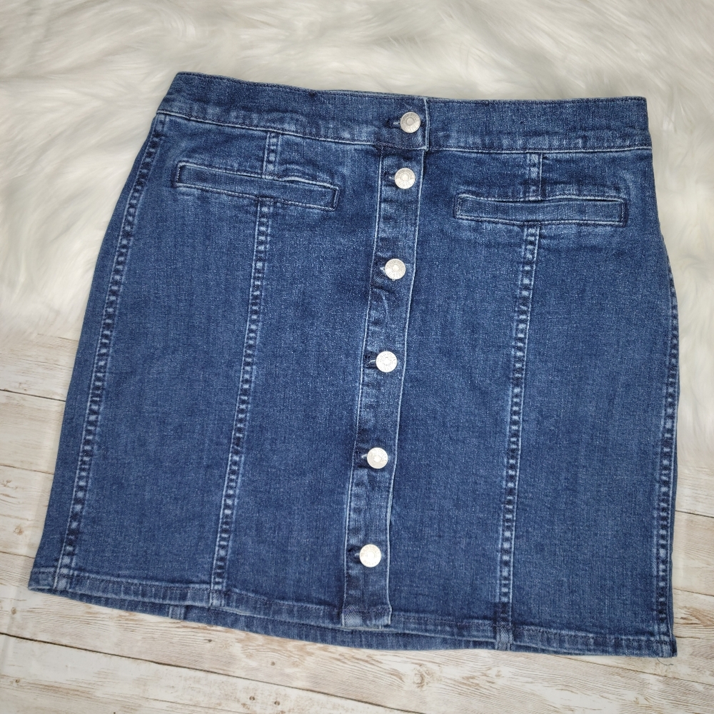Madewell Stretch Denim Mini Skirt Button-F
